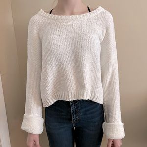 Forever 21 White Chenille Cropped Sweater